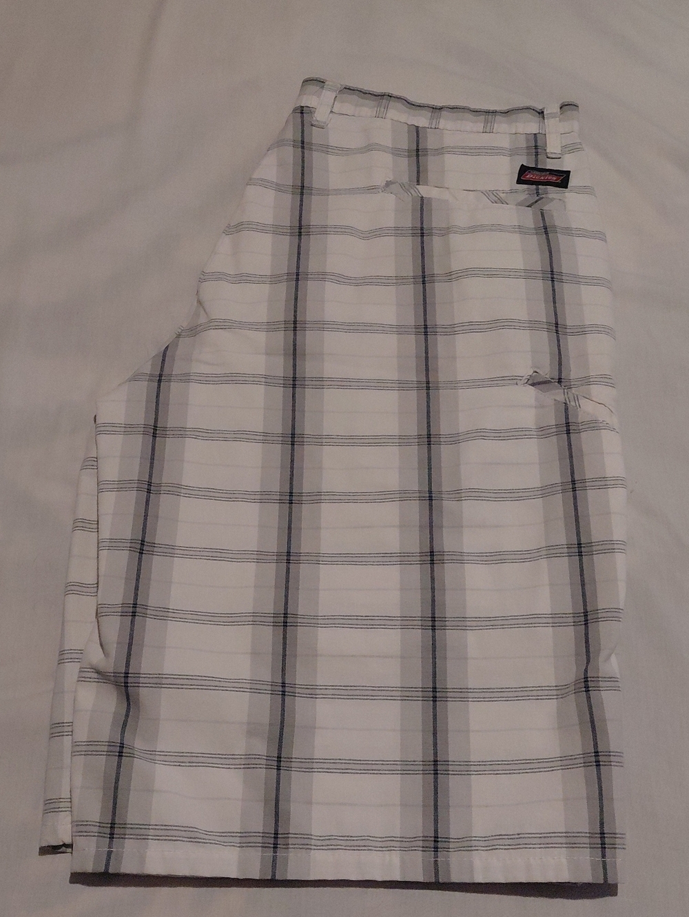 Dickies White Plaid Shorts with Black and Gray Stripes Mens 36W